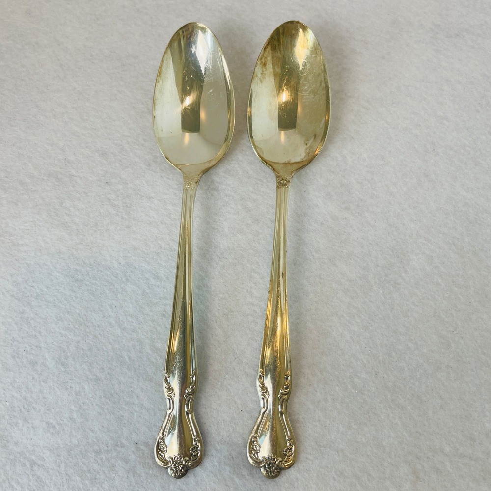 Vintage Rogers & Bro Silver Plate Serving Spoons Flowers  Set of 2 Floral 7.25in
